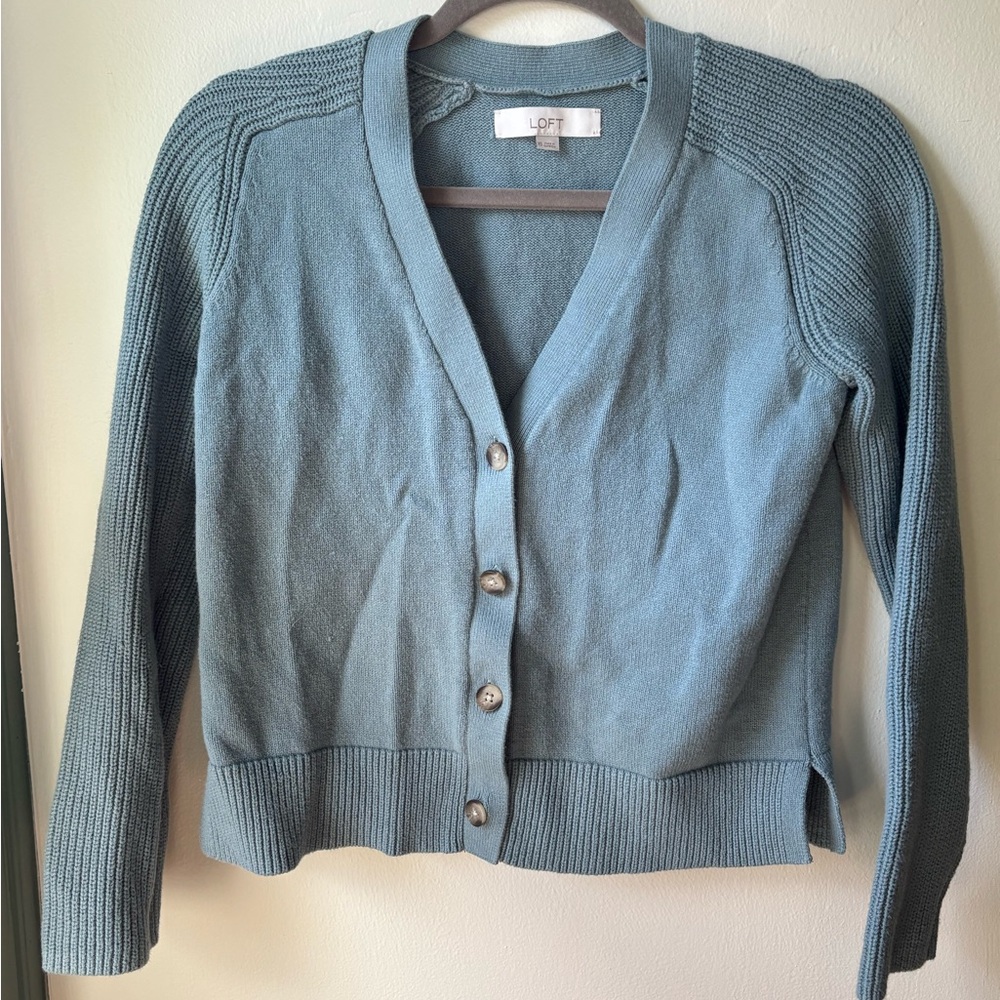 LOFT Women's Teal Button-Up Cardigan